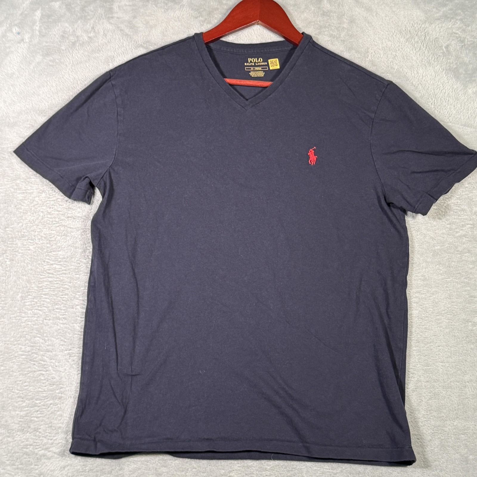 Polo Ralph Lauren Shirt Mens Medium Navy V-Neck Short Sleeve Embroidered Pony